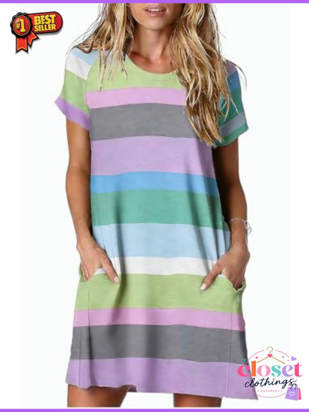 Women's Casual Summer T Shirt Dress Loose Short Sleeve Tunic with Pocket Mini